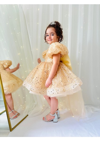 Altın Sarısı Taşlı Vintage Kız Bebek Elbise,doğum Günü Elbise,fotoğraf Çekim Elbise,1-11 Yaş Uygun fiyatları