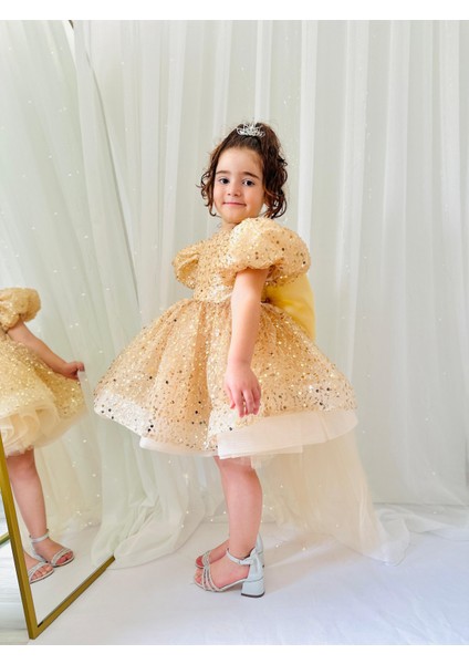 Altın Sarısı Taşlı Vintage Kız Bebek Elbise,doğum Günü Elbise,fotoğraf Çekim Elbise,1-11 Yaş Uygun modelleri