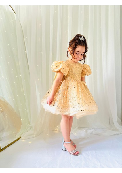 Altın Sarısı Taşlı Vintage Kız Bebek Elbise,doğum Günü Elbise,fotoğraf Çekim Elbise,1-11 Yaş Uygun fırsatları