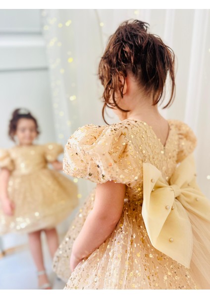 Altın Sarısı Taşlı Vintage Kız Bebek Elbise,doğum Günü Elbise,fotoğraf Çekim Elbise,1-11 Yaş Uygun indirimleri