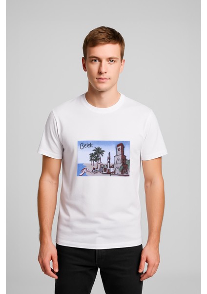 Erkek Bisiklet Yaka %100 Pamuk Belek Baskılı Kısa Kollu T-Shirt