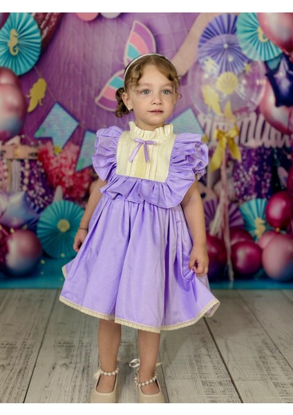 Defne Lila Fiyonklu Vintage Kız Bebek Elbise,doğum Günü Elbise,fotoğraf Çekim Elbise,0-7 Yaş Uygun fiyatları