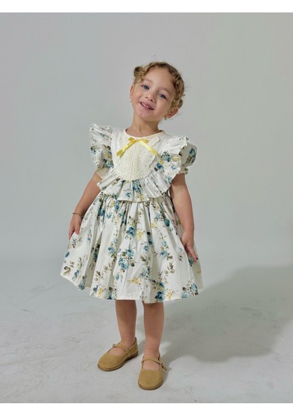 Defne Beyaz Çiçekli Vintage Kız Bebek Elbise,doğum Günü Elbise,fotoğraf Çekim Elbise,0-7 Yaş Uygun fiyatları