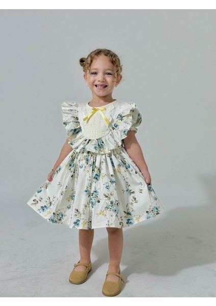 Defne Beyaz Çiçekli Vintage Kız Bebek Elbise,doğum Günü Elbise,fotoğraf Çekim Elbise,0-7 Yaş Uygun fırsatları