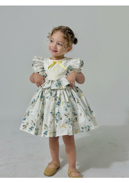 Defne Beyaz Çiçekli Vintage Kız Bebek Elbise,doğum Günü Elbise,fotoğraf Çekim Elbise,0-7 Yaş Uygun indirimleri