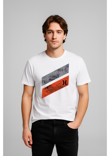 Erkek %100 Pamuk Bisiklet Yaka Baskılı T-Shirt
