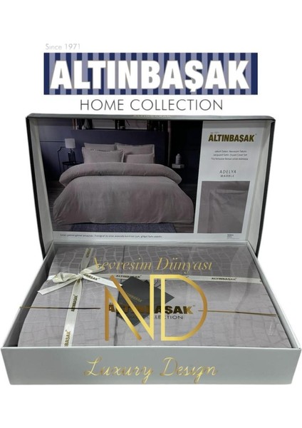 Jakarlı Saten Çift Kişilik Nevresim Takımı Adelya Marble