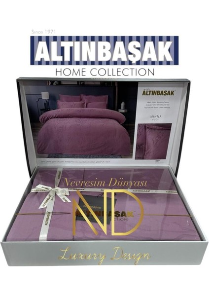 Jakarlı Saten Çift Kişilik Nevresim Takımı Minna Puce