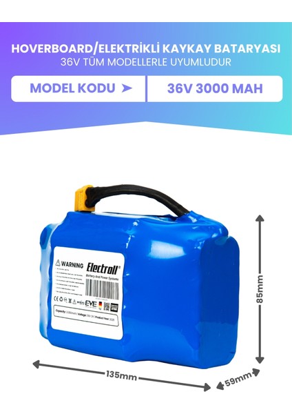 Hoverboard / Elektrikli Kaykay Bataryası 36V 3.000MAH (Eko Kapasite) Güçlendirilmiş Batarya fiyatları