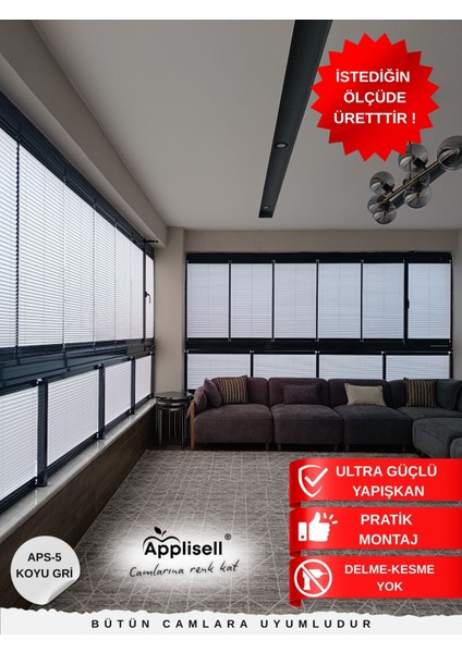Cam Balkon Perdesi – Yapışkanlı Plise Perde | Kolay montaj-Koyu Gri