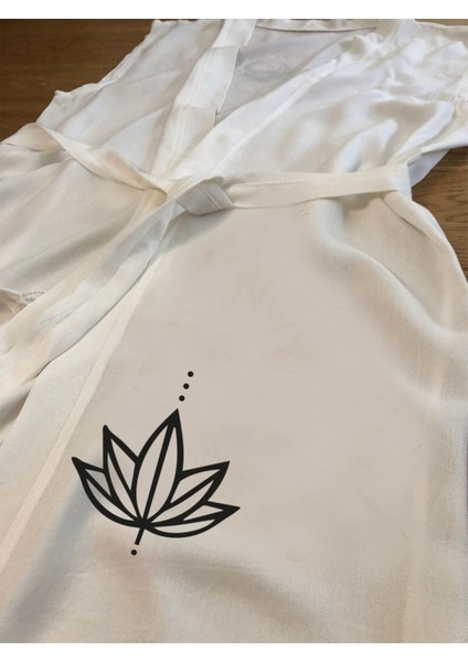 Yoga Temalı Lotus Görselli Buldan Bambu Kolsuz Peştemal Kimono Plaj Elbisesi