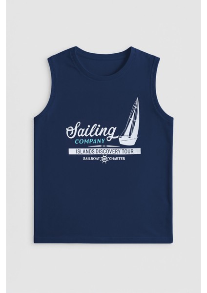 Erkek Bisiklet Yaka Baskılı Antrasit Kolsuz T-Shirt