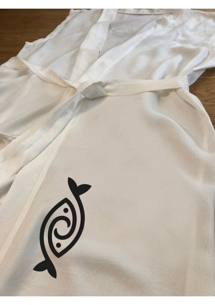 Etnik Balık Görselli Buldan Bambu Kolsuz Peştemal Kimono Plaj Elbisesi