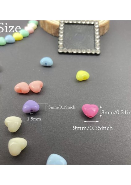 20 Gr (100 Adet) Şeker Rengi Akrilik Kalp Boncuklar Renkli Karışık Plastik Boncuklar Ara Boncuk Kalp Şekilli Kolye Bilezik Için modelleri
