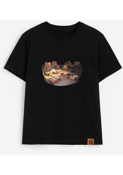 Kadın Bisiklet Yaka %100 Pamuk Blok Baskılı Kısa Kollu T-Shirt