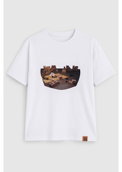 Kadın Bisiklet Yaka %100 Pamuk Blok Baskılı Kısa Kollu T-Shirt