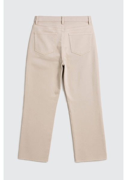 Kadın Yüksek Bel Paçası Püskül Detaylı Mom Fit Bej Jean Pantolon fırsatları