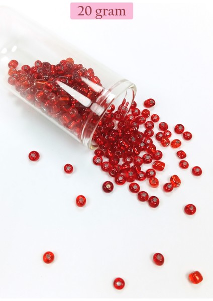Dökme Cam Kum Boncuk Büyük Boy (6/0) 4 Mm - 20 Gram - Şeffaf Kırmızı - Bnc079