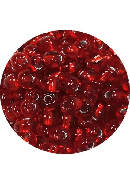 Dökme Cam Kum Boncuk Büyük Boy (6/0) 4 Mm - 20 Gram - Şeffaf Kırmızı - Bnc079