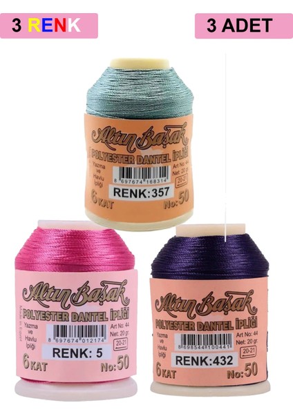 3 Adet Oya ve Dantel Ipi 20 gr - - No: 005 - 432 - 357