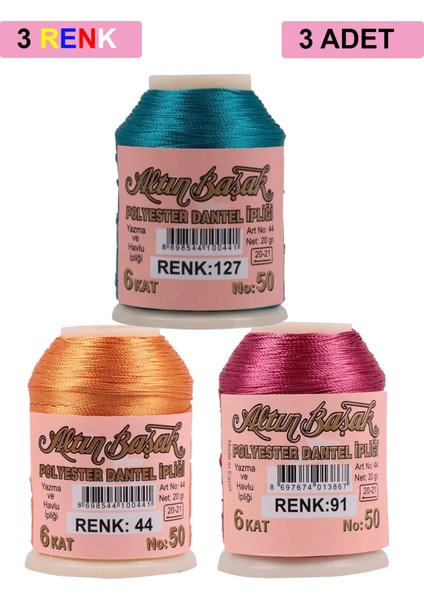 3 Adet Oya ve Dantel Ipi 20 gr - - No: 044 - 091 - 127