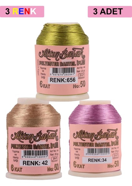 3 Adet Oya ve Dantel Ipi 20 gr - - No: 042 - 034 - 656