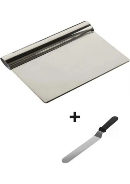 2li Set Hamur Şekillendirici Eğik Pasta Spatulası +Metal Hamur Kesici Kazıyıcı Spatula