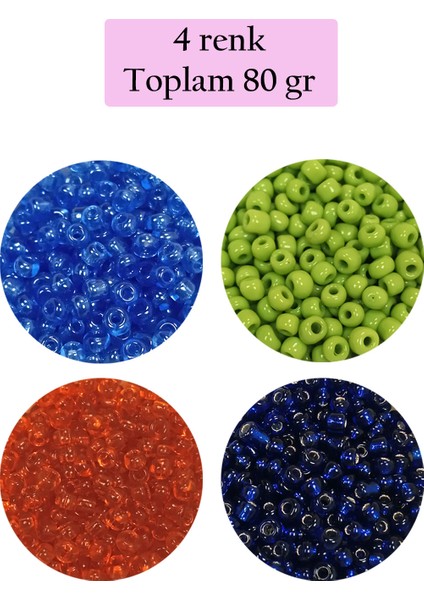 Dökme Cam Kum Boncuk (8/0) 3 Mm - 4 Renk - Toplam 80 Gram - Bnc421