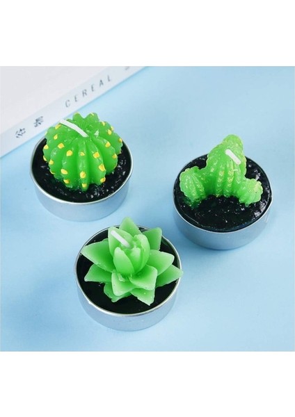 3'lü Tealight Minik Mum Metal Altlıklı Çiçek Kaktüs Aksesuar Ev Dekorasyon fiyatları