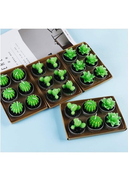 3'lü Tealight Minik Mum Metal Altlıklı Çiçek Kaktüs Aksesuar Ev Dekorasyon fırsatları