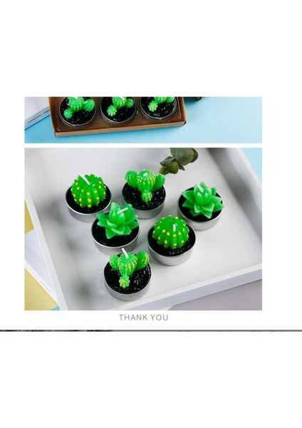 3'lü Tealight Minik Mum Metal Altlıklı Çiçek Kaktüs Aksesuar Ev Dekorasyon indirimleri