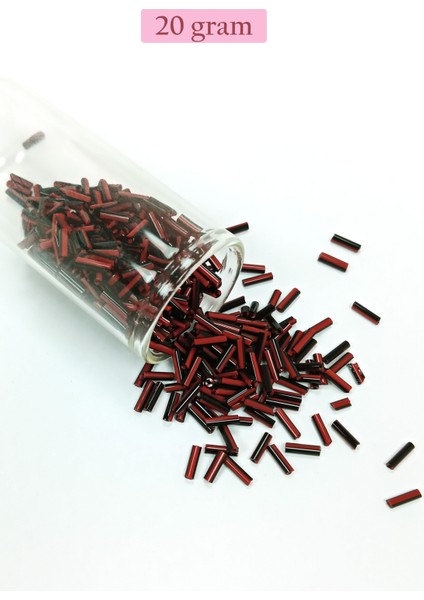 Uzun Boru Kesme Boncuk Çap 2mm Uzunluk 10 Mm - 20 Gram - Kırmızı Siyah - Bnc252
