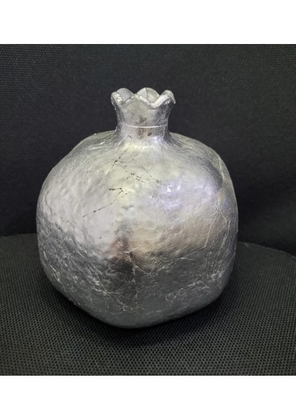 8X8CM Gümüş Renk Cam Poliresin Nar Biblo Vazo Çiçeklik Taçlı Küçük 1 Adet