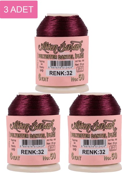 3 Adet Oya ve Dantel Ipi 20 gr - - No: 032