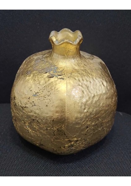 11X10CM Gold Renk Cam Poliresin Nar Biblo Vazo Çiçeklik Taçlı Büyük 1 Adet
