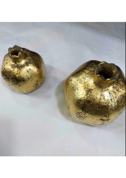 11X10CM Gold Renk Cam Poliresin Nar Biblo Vazo Çiçeklik Taçlı Büyük 1 Adet