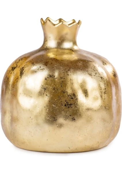 11X10CM Gold Renk Cam Poliresin Nar Biblo Vazo Çiçeklik Taçlı Büyük 1 Adet