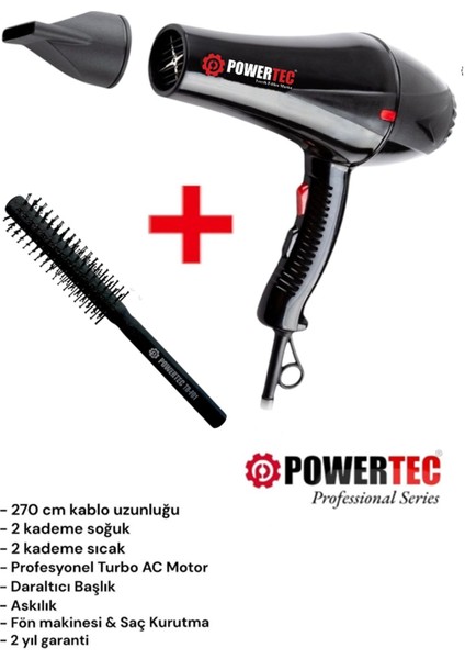 TR-901 Turbo Profesyonel Fön Makinası + Berber Fön Fırçası