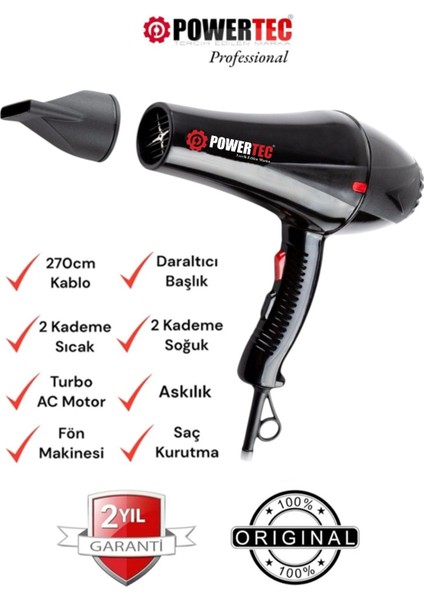 TR-901 Turbo Profesyonel Fön Makinası + Berber Fön Fırçası