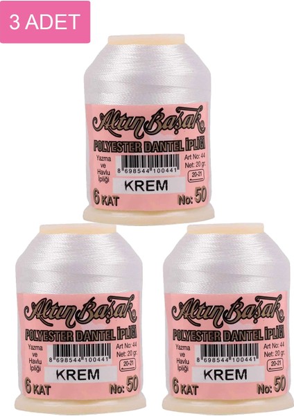 3 Adet Oya ve Dantel Ipi 20 gr - - No: Krem