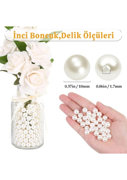 10 Mm 250 Adet Beyaz İnci̇ Boncuk Çanta Ve Taki Yapimi Içi̇n Uyumlu