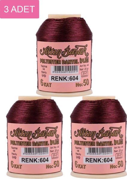 3 Adet Oya ve Dantel Ipi 20 gr - - No: 604