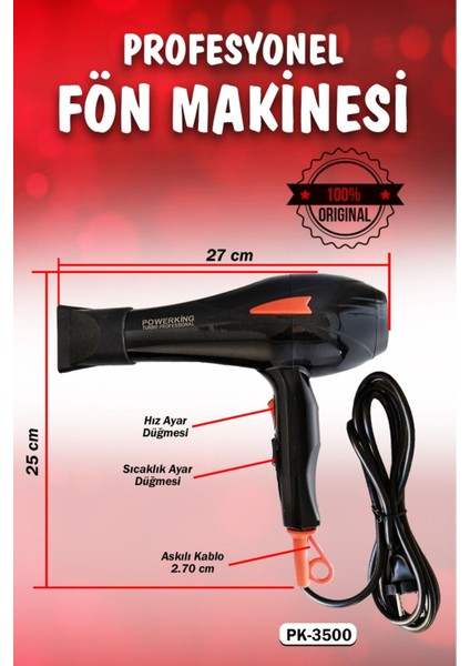 2500 Wt Profesyonel Fön Makinesi Kuaförlerin Tercihi 2yıl Garanti Iyonik Saç Şekillendirici Hairdrey