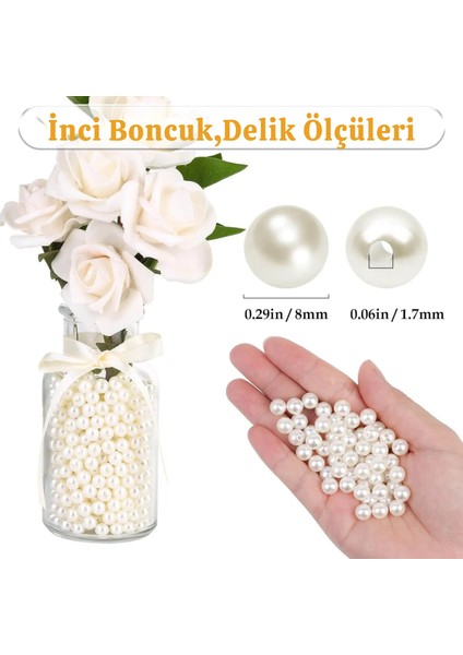 8 Mm 100 Gram Beyaz İnci̇ Boncuk Çanta Ve Taki Yapimi Içi̇n Uyumlu