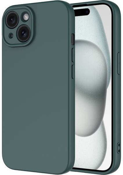 iPhone 15 Kılıf Lansman Içi Kadife Kamera Korumalı Mara Silikon Kılıf - Koyu Yeşil