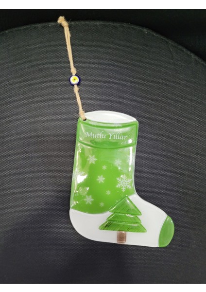 Mutlu Yıllar Çorap Kar Tanesi Çam Ağacı Cam Noel Duvar Süs Nazarlık 25CM 1 Adet