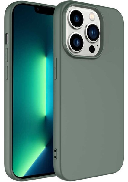iPhone 14 Pro Kılıf Lansman Içi Kadife Mara Silikon Kılıf-Koyu Yeşil