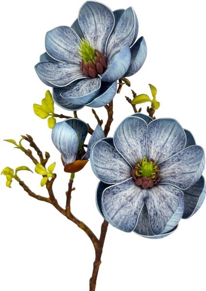 Yapay Çiçek Eva Mavi Manolya 2 Çiçek 1 Tomurcuk Uzun Dal Çiçek Flowers 55CM Gerçeksi Doku