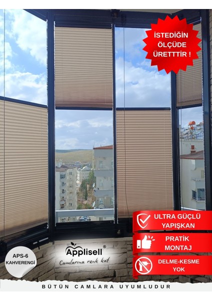 Cam Balkon Perdesi – Yapışkanlı Plise Perde | Kolay montaj-Kahverengi