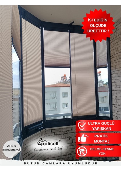 Cam Balkon Perdesi – Yapışkanlı Plise Perde | Kolay montaj-Kahverengi